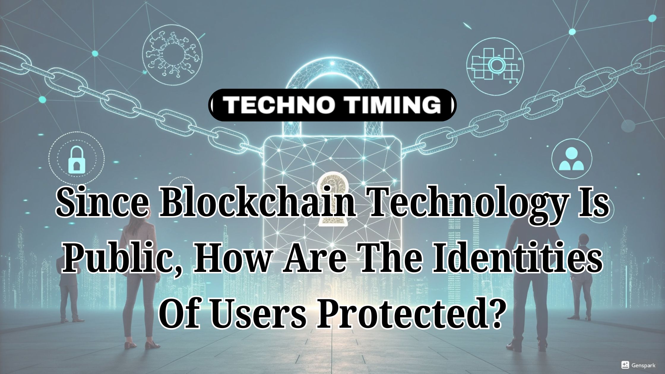 blockchain user identity protection through pseudonymity, showing a user's real identity hidden behind a public cryptographic address.